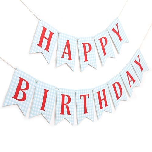 Blue and red Happy Birthday Banner - Happy 1st Birthday decorations, Blue Gingham with Red Letters Happy Birthday Banner thumbnail 7