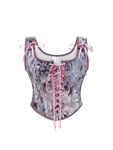 VAFADRESS Women's Renaissance Corset Tops Costume Lace Up Solid Floral Boned Bustier Bodice - Image 1