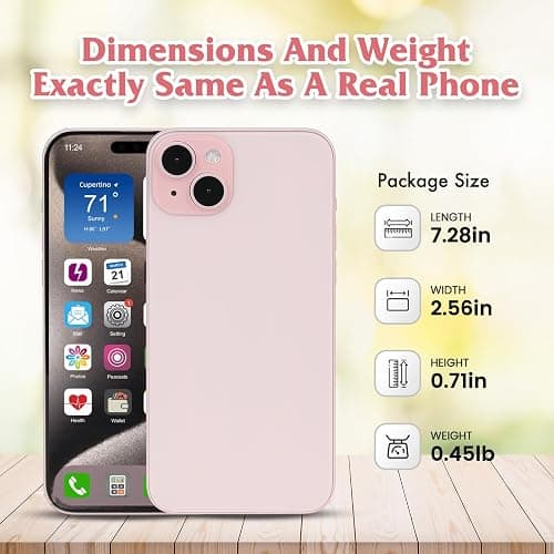 Dummy Fake Phone Model, Looks Like The Real Phone Dummy Compatible with Phone 15, Prank Stuff Decoy Pear Non-Working Toy Phone 15 for Kids Pink (Rainbow Front) thumbnail 2