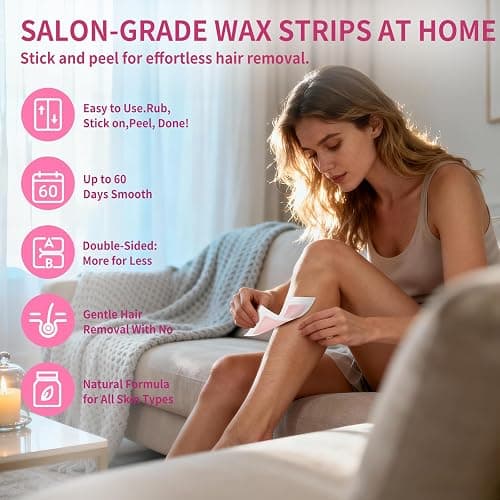 hoyesch 60 PCS Wax Strips - 40 Facial & 20 Body Waxing Kit for Women’ s Hair Removal,Wax Strips for Face,Eyebrow,Body, Arms, Legs, Chest, Back, Bikini/Brazilian Waxing Strips & 4Calming Oil Wipes thumbnail 3