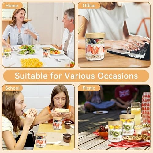 WEFHEF 4 Stück Aufbewahrung Gläser mit Deckel Overnight Oats Einmachgläser mit Schraubdeckel 500ml Meal Prep Gläser Vorratsdosen für Marmelade Sauerteig mit 8 Sticker + 1 Stift thumbnail 6