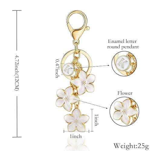 XGALBLA White/Pink/Black Big Cute Flower Initial Letter Keychain for Women, Flower Bag Charms Enameled Keychain Handbag Purse thumbnail 2