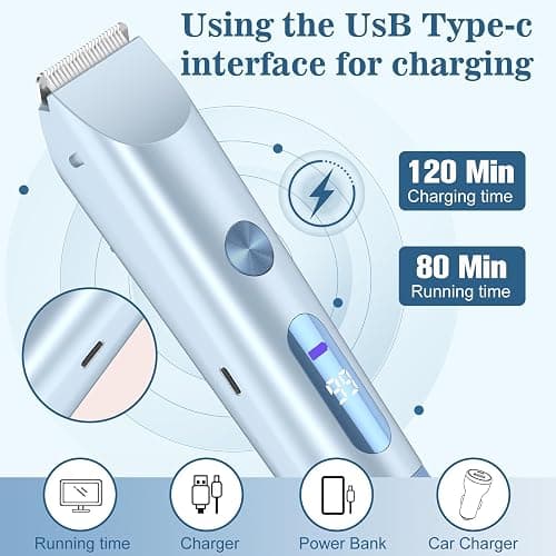 Bikini Trimmer for Women 2in1 High Power Epilators Hair Removal Waterproof Electric Razors Women's Electric Razor Pubic Hair Trimmer Shaver for Women for Ladies Pubic, Face, Underarms, Legs (Blue) thumbnail 7