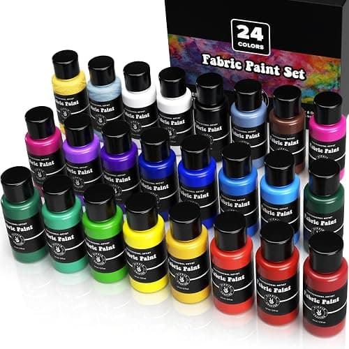 Permanent Fabric Paint Kit, 24 Colors, Medium Acrylic Set, for Clothes, Upholstery, Outdoor Cushions, Shoes, Includes Metallic Gold, White, Red, Yellow, Orange, Pink - Image 1