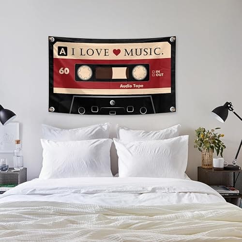 I LOVE MUSIC Flag 3×5 FT Banner Funny Tapestry with Four Grommets For Room Teen Girls Indoor Outdoor Party Bedroom And College Dorm Decor thumbnail 2