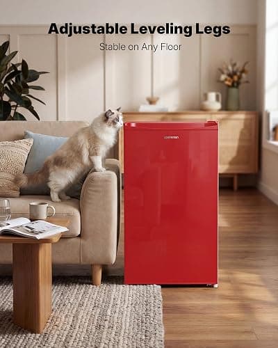 Upstreman 3.2 Cu.Ft Mini Fridge with Freezer, Red-BR321 | Adjustable Thermostat, Energy Saving, Low Noise, Reversible Door, Small Refrigerator for Dorm, Bedroom, Office thumbnail 8
