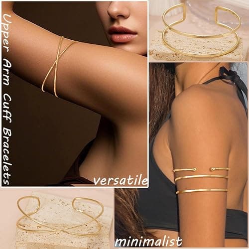 COLOYAN 4PCS Upper Arm Cuff Jewelry for Women, Arm Cuff Gold Silver, Minimalist Arm Cuff Bracelet, Adjustable Coil Armlet thumbnail 6