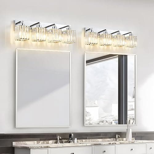 Aixialin Bathroom Light Fixtures Crystal Modern Vanity Lighting Fixtures 4 Light Chrome Bathroom Vanity Light thumbnail 6