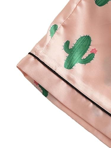 SweatyRocks Women's Short Sleeve Sleepwear Button Down Satin 2 Piece Pajama Set thumbnail 4