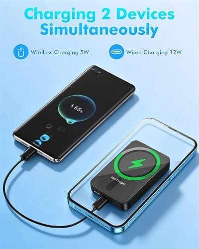 Miady Magnetic Portable Charger Power Bank for iPhone 5000mAh (Black+White) | Mini Portable Charger, Compact 5W Wireless Battery Pack for iPhone 17/16/15/14/13/12 thumbnail 4