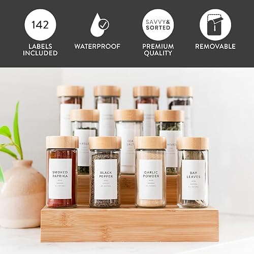 Minimalist Spice Labels for Glass Jars - 142 Spice Jar Labels Preprinted Waterproof, White Rectangle Herb Stickers, Seasoning Herb Containers Kitchen Pantry Organization thumbnail 3
