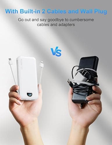 Ffnpua Portable Charger Power Bank 10000mAh PD20W w/Built-in Cables | Portable Phone Charger,Fast charging,Built in wall plug,LED display,Charge 5 devices at once,Pass through charging thumbnail 2