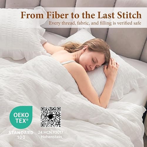 JOLLYVOGUE Oversized Queen Comforter Set, 3 Pieces White Seersucker Comforters, Lightweight & Fluffy Bedding Sets for All Season with 1 Ruffle Comforter and 2 Ruffle Pillowshams thumbnail 4