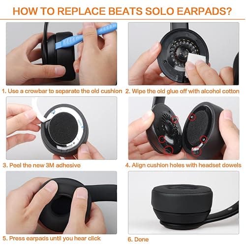 Gvoears Replacement Ear Pads for Beats Solo 3, Ear Cushions for Beats Solo 2 & Solo 3 Wireless/Wired Headphone, Not Fit Beats Studio On-Ear Headphone with Stronger 3M Adhesive, Added Thickness(Black) thumbnail 9
