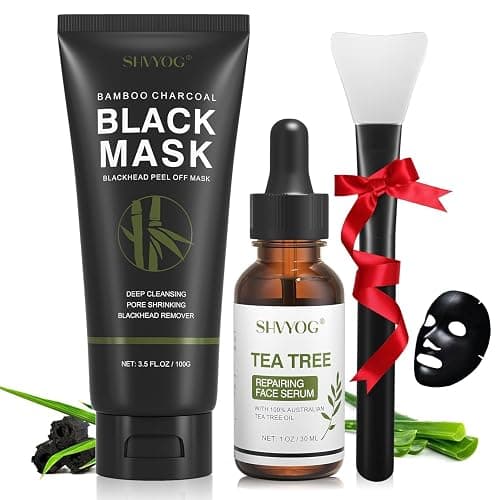 Blackhead Peel Off Face Mask, SHVYOG 3-in-1 Blackhead Remover Charcoal Mask with Brush & Tea Tree Serum, Purifying Deep Cleansing Black Mask for Blackheads, Dirt, Acne, Pores Shrinking (100g+30ml) - Image 1