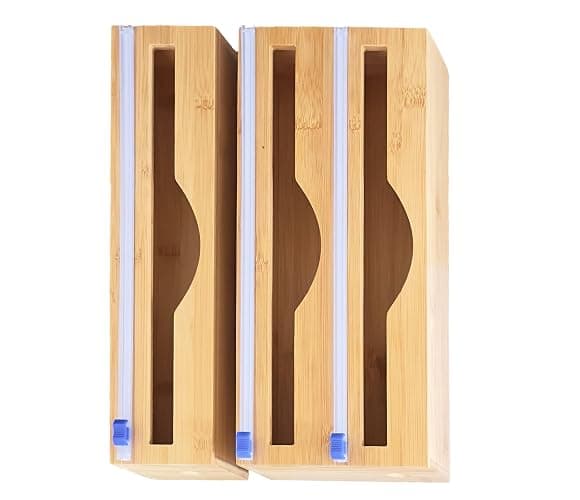Incredinest Bamboo Drawer Organizer Bag Holder – Modular Design Zip Lock Bag Organizer Plastic Wrap Dispenser with Cutter – Baggie Organizer for Drawer with Single and Double Wrap Dispenser thumbnail 8