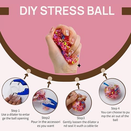 RandJ DIY Stress Ball Making Kit, Squishy Maker Kit with Blank Skins & Air Pump, Add Water to Make Your Own Crunchy Stress Balls for Adults, Transparent Squeeze Toy thumbnail 2