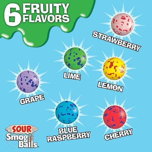 TOXIC WASTE - Sour Smog Balls - Crunchy & Chewy Sour Balls - Lime, Cherry, Strawberry, Lemon, Blue Raspberry, & Grape Flavors - 3 oz. Bags - 3-Pack thumbnail 2