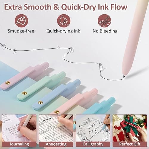 FIOVER Gel Pens, 6 Pcs 0.7mm Comfort Grip Quick Dry Black Ink Pens Fine Point Smooth Writing Pens, Cute Office Back to School Supplies Gifts for Women (6PCS Gradient Black Ink) thumbnail 6