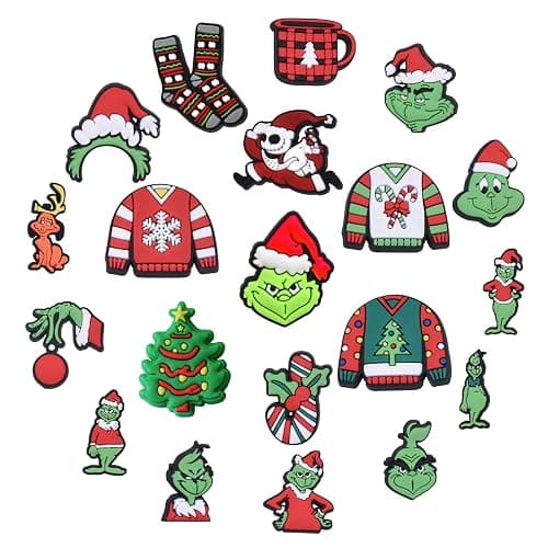 AWAVM 20pcs Multicoloured Christmas Theme Cartoon Anime Shoe Charms for Croc Clog Decoration - Image 1
