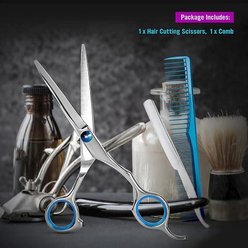 COOLALA Stainless Steel Hair Cutting Scissors 6.5 Inch Hairdressing Razor Shears Professional Salon Barber Haircut Scissors, One Comb Included, Home Use for Man Woman Adults Kids Babies thumbnail 4