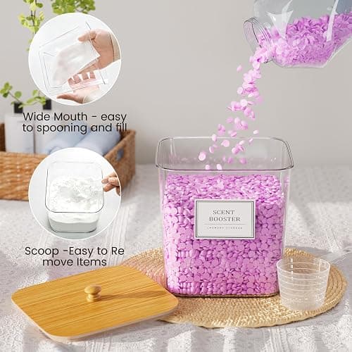 4+1 Pack Laundry Room Organization Containers,Clear Laundry Pods Container,Large Laundry Detergent Powder Storage Containers with Wooden Lids & Labels,Laundry Pods Holder for Scent Booster,Powder,Pods thumbnail 4