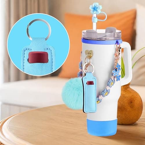 Mity rain Cup Accessories for Stanley Cup 30oz 40oz Tumbler with Handle, Including Water Bottle Handle Strap, Chapstick Holder, Boot, Keychain Charms, Straw Topper Cover Cap for Stanley (Blue) thumbnail 7