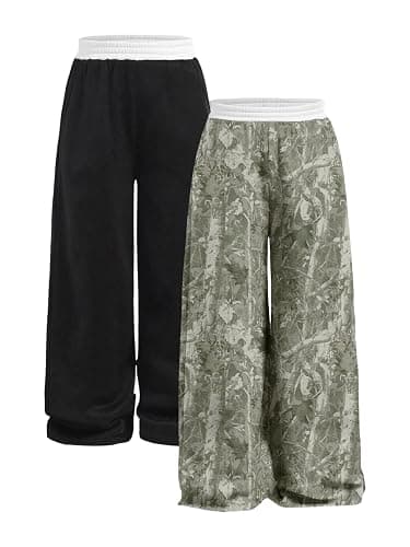 RoseSeek Girl's Wide Leg Sweatpants Elastic Waist Color Block Baggy Sweatpants Joggers Track Pants 2 Pack - Image 1