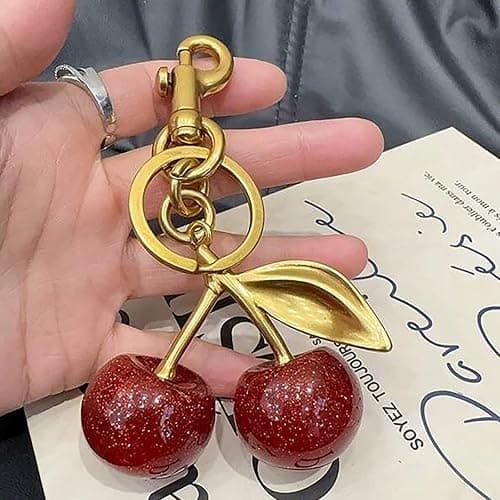 FURQNG Cherry Bag Charm Cute Resin Cherry Keychain Purse Charm for Handbags | Glossy Resin Cherry Charm with Gold Hardware, Cute Bag Accessories for Purses, Backpacks, Handbags and Everyday Decoration thumbnail 6