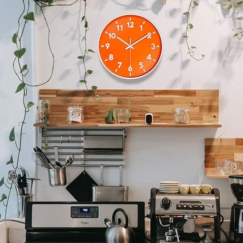 JENLYSTIME 12 Inch 3D Number Modern Indoor/Outdoor Wall Clock,Round Bright Colorful Dial,Non Ticking Silent Quartz Battery Operated, Easy to Read Simple Style Decor Clock for Bedroom,Kitchen(Orange) thumbnail 5