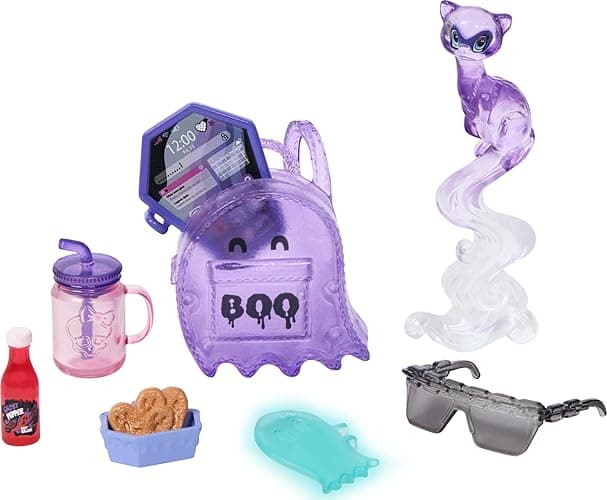 Monster High Spectra Vondergeist Doll with Pet Ferret Rhuen and Accessories Like Backpack, Tablet, Snacks and More thumbnail 6
