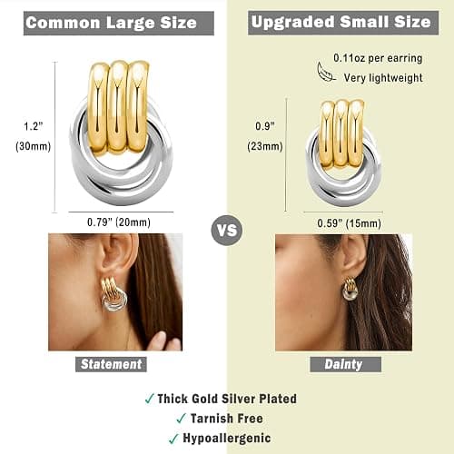 NIXMAX Chunky Small Knot Earrings Gold Silver Geometric Earrings for Women Dainty Gold and Silver Plated Dangle Drop Earrings Hypoallergenic and Lightweight Fashion Trendy Jewelry Gifts thumbnail 5
