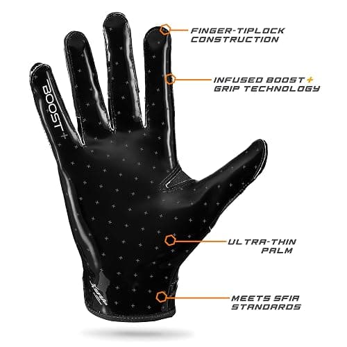 Grip Boost Football Gloves - Solid Stealth 6.0 Boost Plus Sticky Technology - Adult and Youth Football Gloves for Wide Receiver - Men's and Boys Sizes thumbnail 3