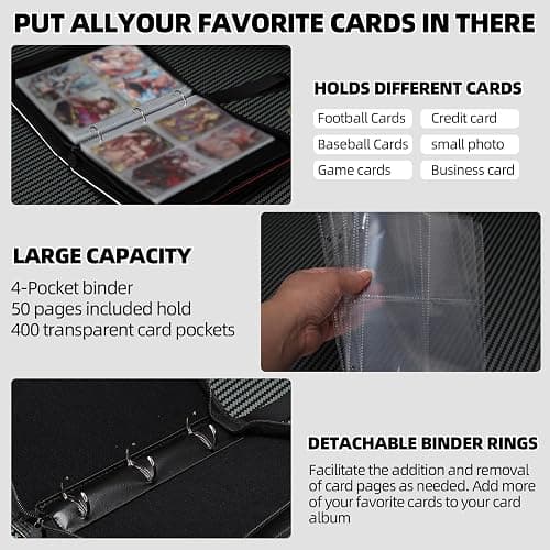 Collectible Trading Card Albums,4 Pocket Card Binder, 400 Double Sided Pocket PU Premium Zip Trading Collection Binderwith 50 Removable Sleeves, Card Folder forTCG, Sports Cards (Pink White) thumbnail 5