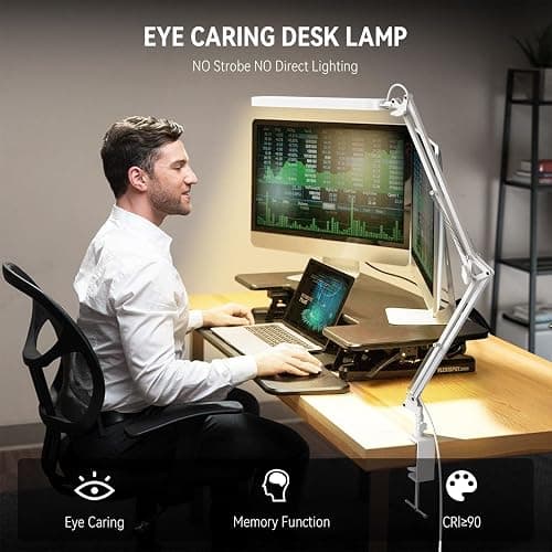 SKYLEO Led Desk Lamp - 31.5" Desk Light - 5 Color Modes X 11 Brightness Levels - Adjustable Swing Arm - Timmer & Memory Function - 12W Study Lamp - White thumbnail 5