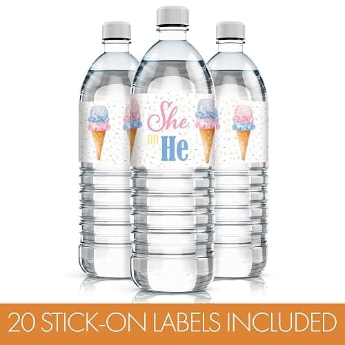 What's The Scoop Gender Reveal Water Bottle Labels, Pink or Blue Ice Cream Gender Reveal Party Waterproof Stickers for Water Bottles - 20 Count thumbnail 4