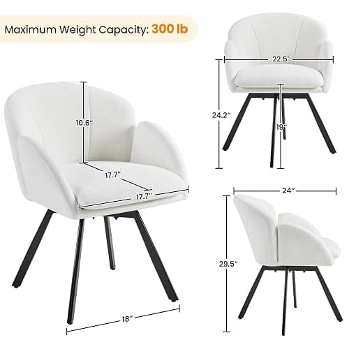 Yaheetech Swivel Accent Chair, Flower Chenille Armchair, Vanity Chair Side Chair with 360-Degree Swivel Base and Seat Cushion for Living Room/Bedroom/Home Office/Makeup, White thumbnail 3