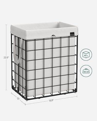 SONGMICS Laundry Hamper, 23.8 Gal. (90L) Laundry Basket, Collapsible Clothes Hamper, Black and White ULCB190W01 thumbnail 3