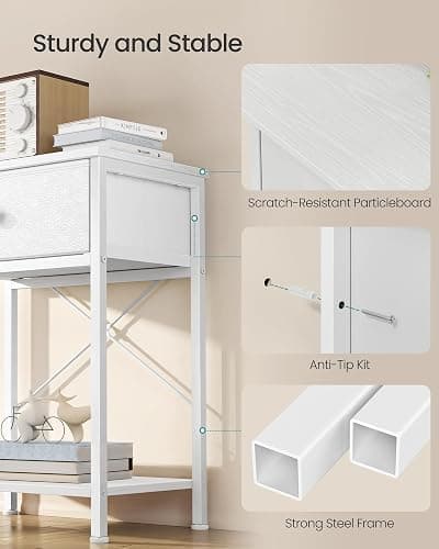 SONGMICS Bedside Table with Drawer, Nightstand with Lower Shelf | Side Table for Bedroom, Living Room, Set of 2, Cloud White, BELLAH Collection, ULGS111W101S thumbnail 5