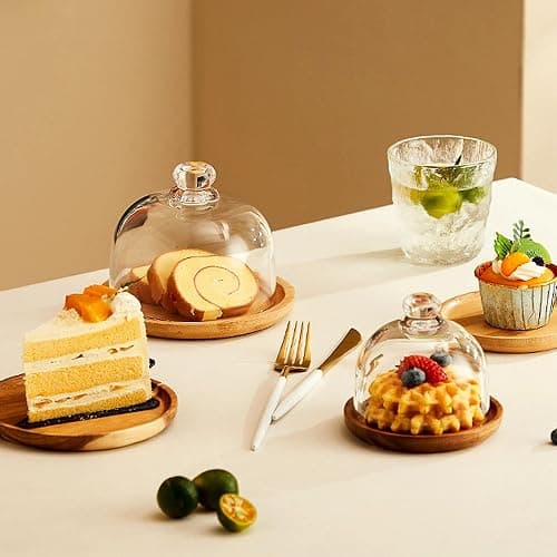 MKLZ Butter Dish with Lid, 6 inch Clear Glass Domed Cheese Dish with Handle, Large Round Butter Tray with Cover, Cute Dessert Serving Bowl for Table, Kitchen Countertop, Refrigerator thumbnail 7