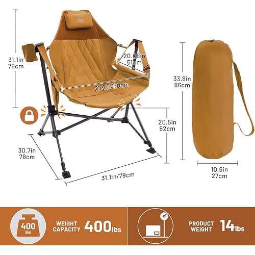 TIMBER RIDGE Hammock Camping Chair, Oversized Swinging Hammock Chair with Adjustable Back and Seat for Outdoor Lawn, Sports, Supports 400lbs, Orange thumbnail 3