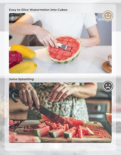CripsTaste Watermelon Cutter with Retractable Fork, 2-in-1 Stainless Steel Fruit Cutter Watermelon Cutter Slicer Tool, Melon Slicer Cutter Tool for Home Party Camping Kitchen Gadget thumbnail 8
