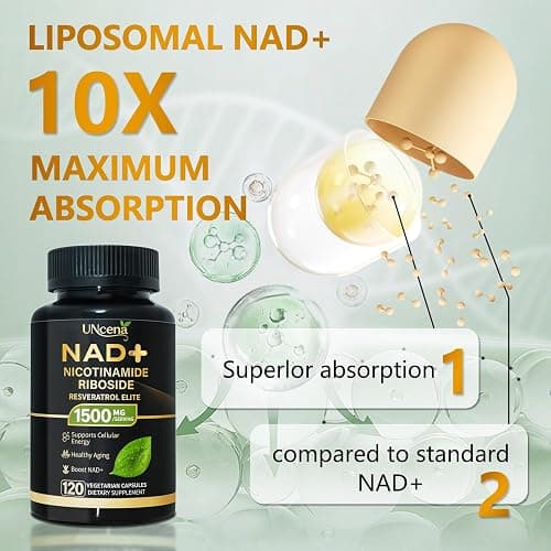 UNcena NAD Supplement 1500mg - Liposomal NAD+ Nicotinamide Riboside with Resveratrol, NAD Plus Boosting - Support Cellular Health, Stamina & Healthy Aging for Women & Men- 120 Capsules thumbnail 5