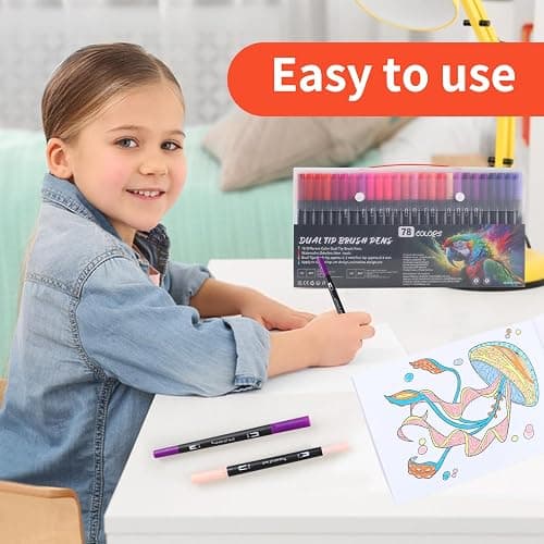 HYNEXLK 78 Colours Dual Tip Brush Pens Art Markers for Adults and Kids, Fineliners Felt Colouring Pens for Adult Colouring Books Calligraphy Drawing Sketching thumbnail 5