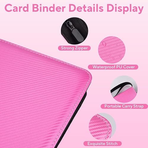 ULLTOON Portable 9-Pocket Trading Card Binder, Holds 1080 Cards | with 60 Removable Sleeves Baseball Card Binder, Compact Card Album Organizer for Game & Sports Cards, Pink Color thumbnail 4