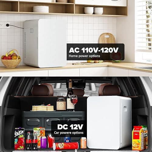 Kikihuose 22L/30Cans Mini Fridge for Bedroom, 12v DC Portable Cooler & Warmer, Mini Refrigerator with Glass Front, for Car Office Desk & Dorm Food Beverage Skincare Makeup (White) thumbnail 8