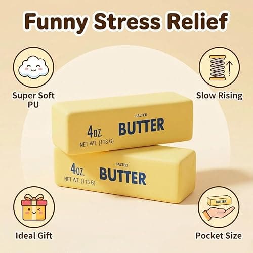 Slow Rebound Cute Butter Squeeze Stress Balls, 2026 New Squeeze Ball Realistic Butter Stick Soft Squeeze Toys, Upgrade Stress Relief Fidget Toys Wet Slow Rebound Stress Relief Toy (1, Yellow) (1Pcs) thumbnail 2