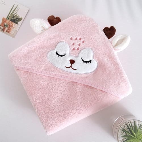 Hooded Baby Towel, Baby Towels Newborn, Baby Bath Towel with Hood, Baby Bath Towels Wrap, Blanket for Baby, Baby Beach Towel, Hooded Bath Towels for Boy and Girl, Newborn,31.5"×31.5" (White +Pink) thumbnail 2