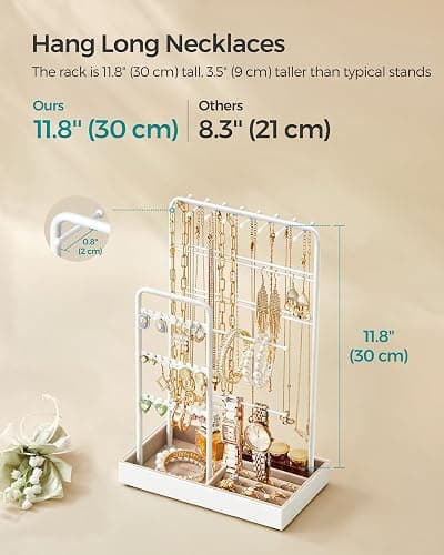 SONGMICS Jewelry Holder, Jewelry Organizer, Jewelry Display Stand with Metal Frame, Matte White UJJS021W01 thumbnail 7