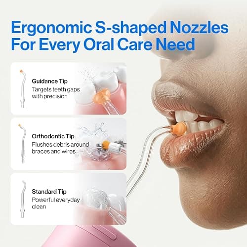 usmile C30 Cordless Water Flosser, 300ml Large Tank, 5 Pressure Levels Deep Clean, S-Shaped Nozzles for Braces & Sensitive Gums, USB-C Rechargeable, IPX7 Waterproof, Portable Travel & Home Use(Pink) thumbnail 7